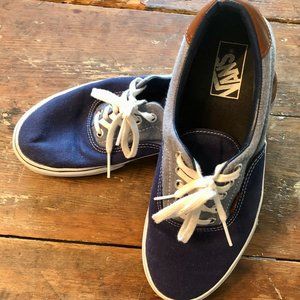 SALE EUC Vans "Off The Wall" Blue Canvas Skate Sneakers Leather Trim 10 W/8.5 M